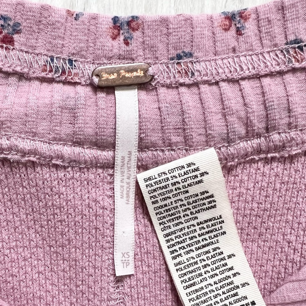 SOLD-Free People Layered Look Lavender Cherry Print Thermal Henley Knit Top - Picture 11 of 12